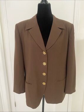 MELANIE LYNE Classic Brown Women's Lined Blazer in 100% Wool Size 14